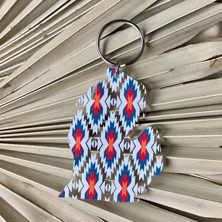 Feather and Birch - Wholesale Keychain - Unisex - Michigan Lower Peninsula teal southwest Acrylic keychain0