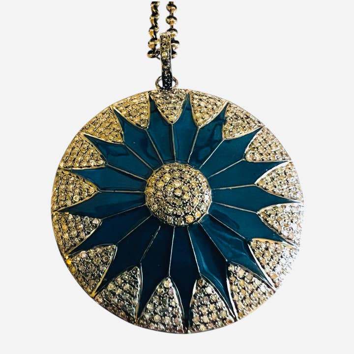 Large Blue Enamel Diamond Pendant for wholesale by Sissy Yates Designs