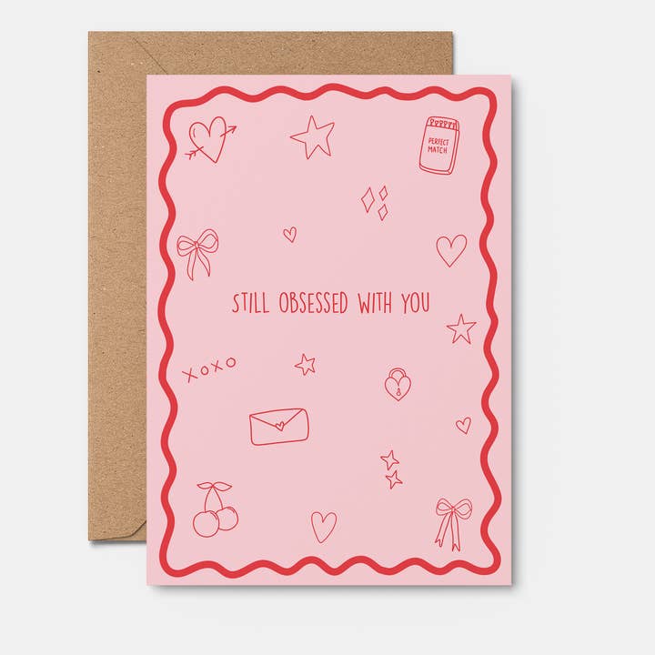 Valentine's Day Card: Obsessed With You. Fine Line Love Art for wholesale by From Rosalie