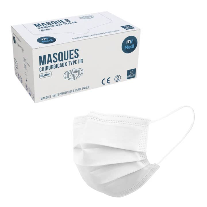 My Podologie - Wholesale Protective Face Mask/Shield - Surgical mask - 3-ply type IIR - Standard EN14683 - CE Certification - Box of 50 masks - 3 colors - My Medical2