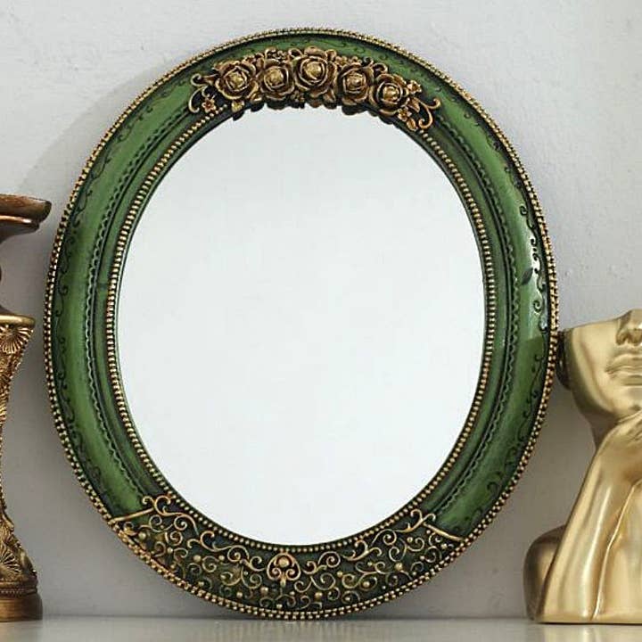 Vagabond Vintage - Wholesale Wall Mirror - Green Vintage Style Oval Ornate Mirror