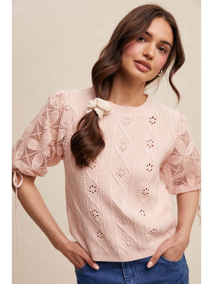 Listicle – Pulôver - Mulher por atacado – Top de Malha com Mangas Bufantes e Ilhós22