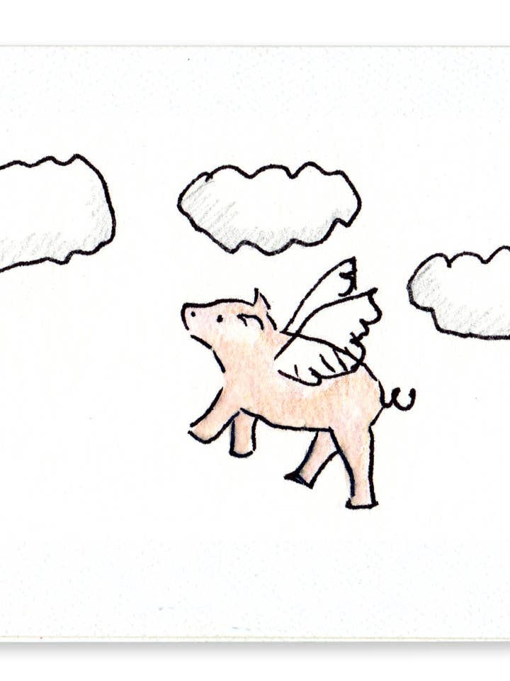 Tarjeta de felicitación para uso diario de Pigs Fly, papel 100% reciclado para venta al por mayor de Rosie’s Wonders Connection Cards