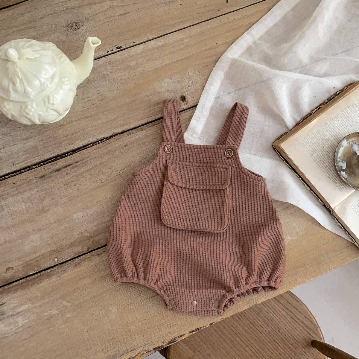 MyKids-USA® – wholesale Klädesset - Baby – Bebis Tecknad Tryck Topp med Våffeltyg Axelband Bodysuit Set12