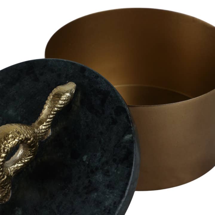 Sagebrook Home - Wholesale Decorative Box - Decorative Box - Gold Metal Round Snake Handle, 5 in.10