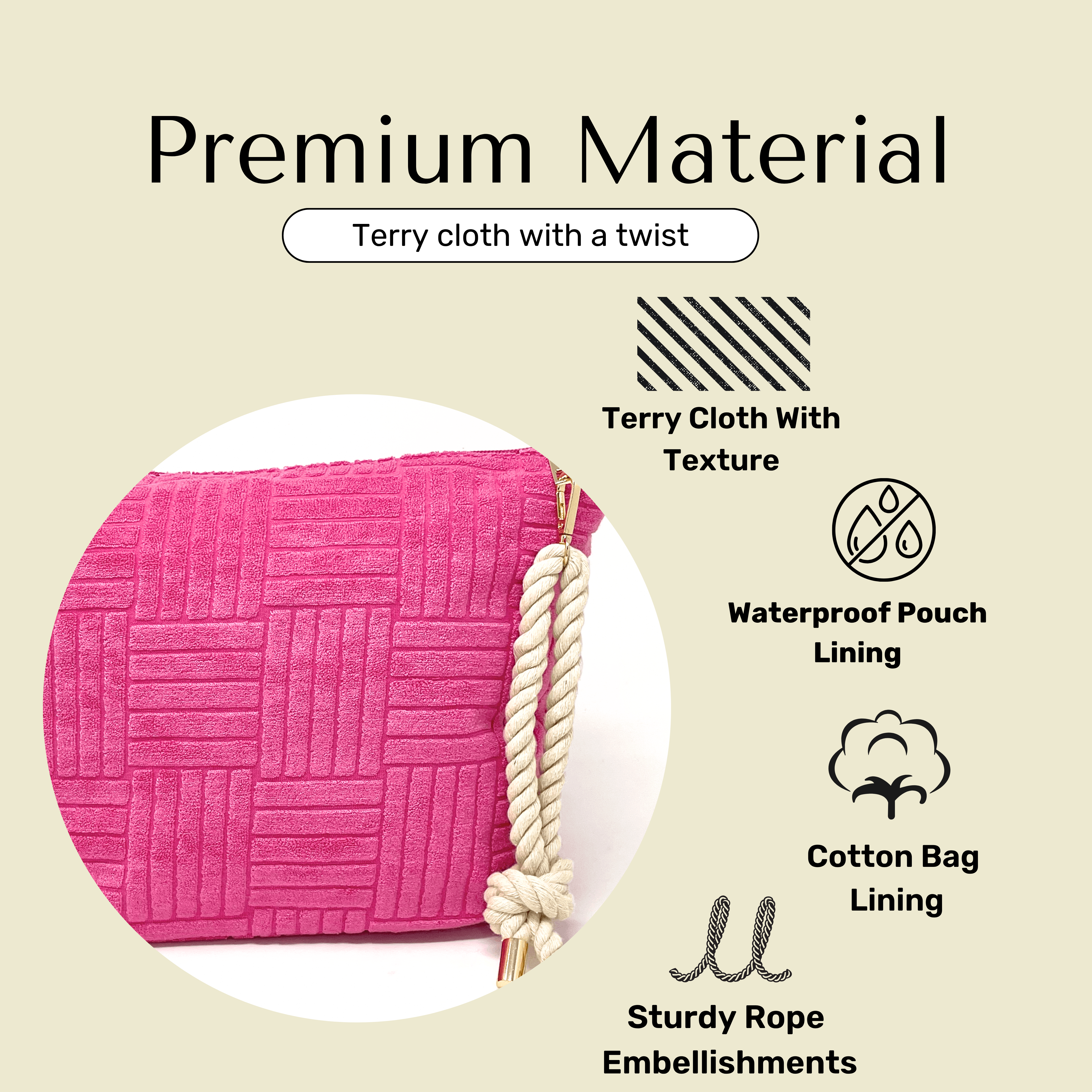 Bette - Wholesale Tote Bag - Women's - Rosa Pink Terry Cloth Weekender Bag Set w/ Waterproof Clutch6