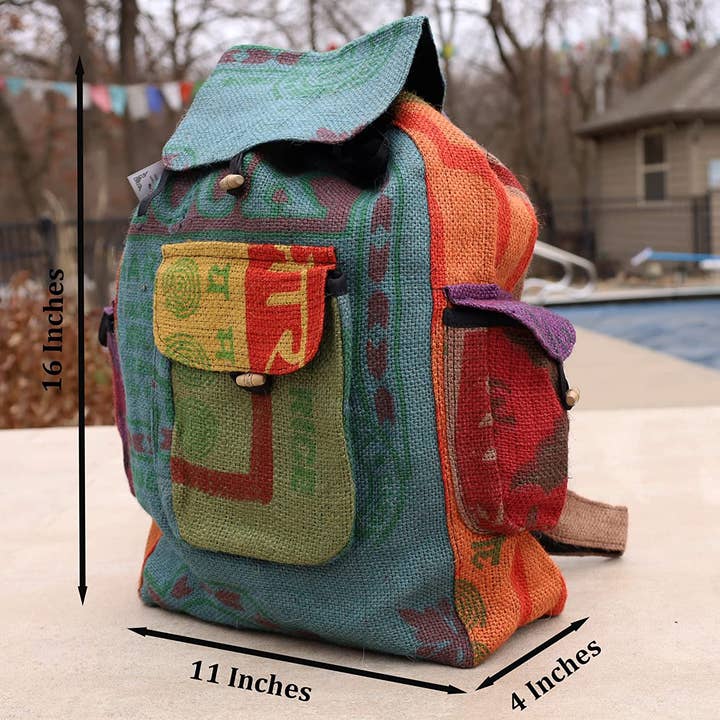 Lungta Imports - Wholesale Backpack - Women's - Hobo Hippie Recycled Jute Rice Bag Backpack Hand-Made Nepal