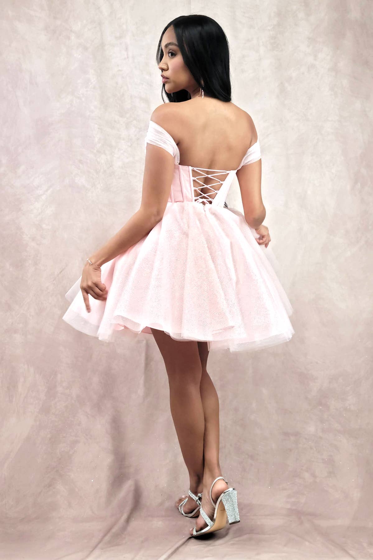 Chicas - Wholesale Dress - Women's - Short Off The Shoulder Tulle Dress With Brooch17