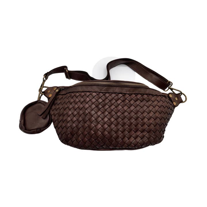 BROWN WASHED AMBRA LEATHER FANNY BAG for wholesale by Louisa lee
