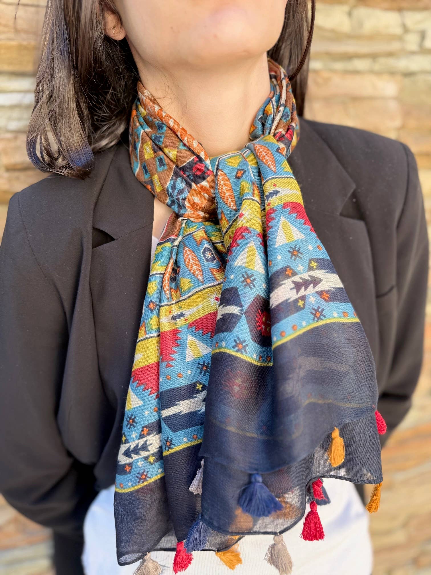 Blue Women's square scarf 100% viscose for wholesale on Faire1