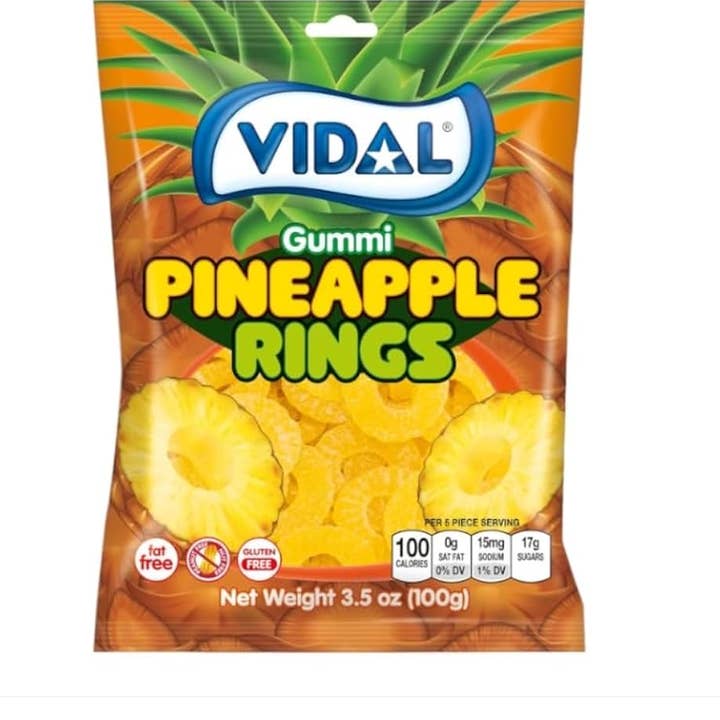 Long Island Candy Factory - Wholesale Gummy - Vidal Pineapple Gummy Ring 3.5 oz Peg Bag0