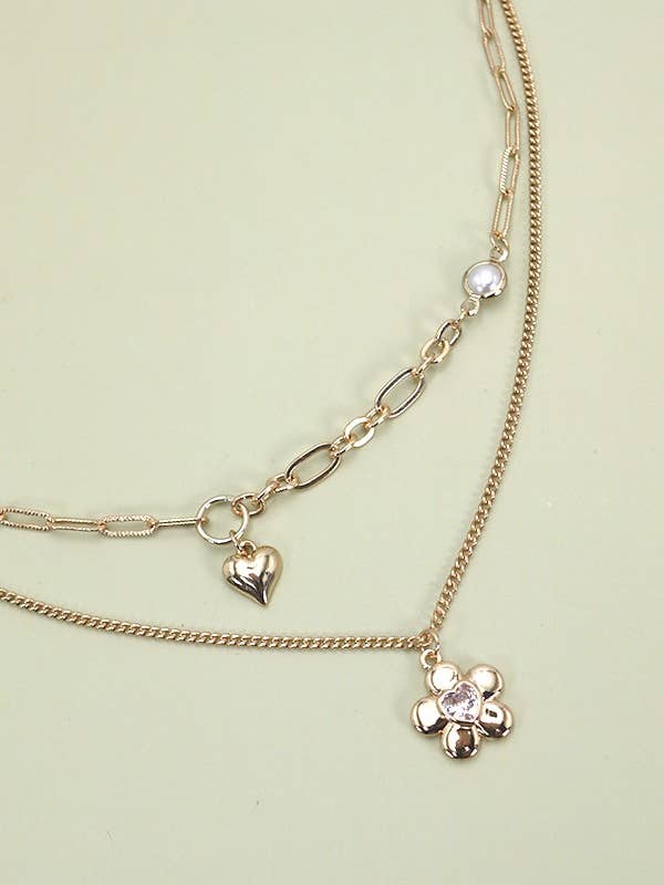 ZWEIREIHIGE HALSKETTE MIT BLUMENHERZ | 80N294 für den Großhandel von JOSSLYN by wall to wall