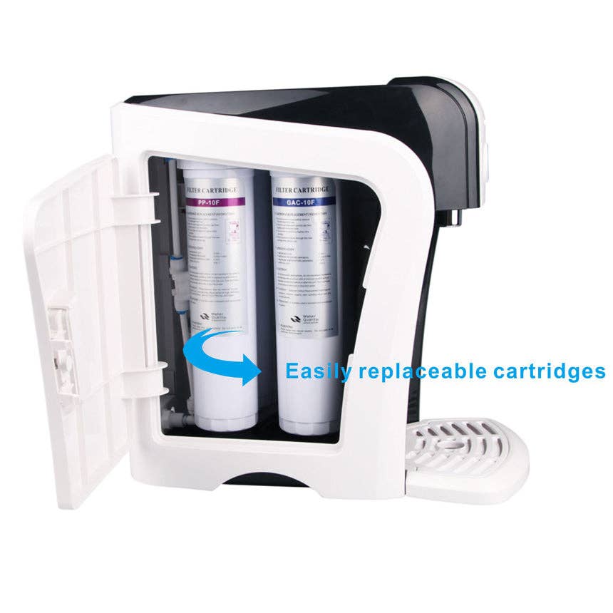 DRINKPOD LLC - Vendita all'ingrosso Filtro per acqua - Sistema di purificazione e filtrazione acqua da banco Hydrate Mineral Spring, filtro a 4 stadi, erogatore senza bottiglia, senza bisogno di elettricità1