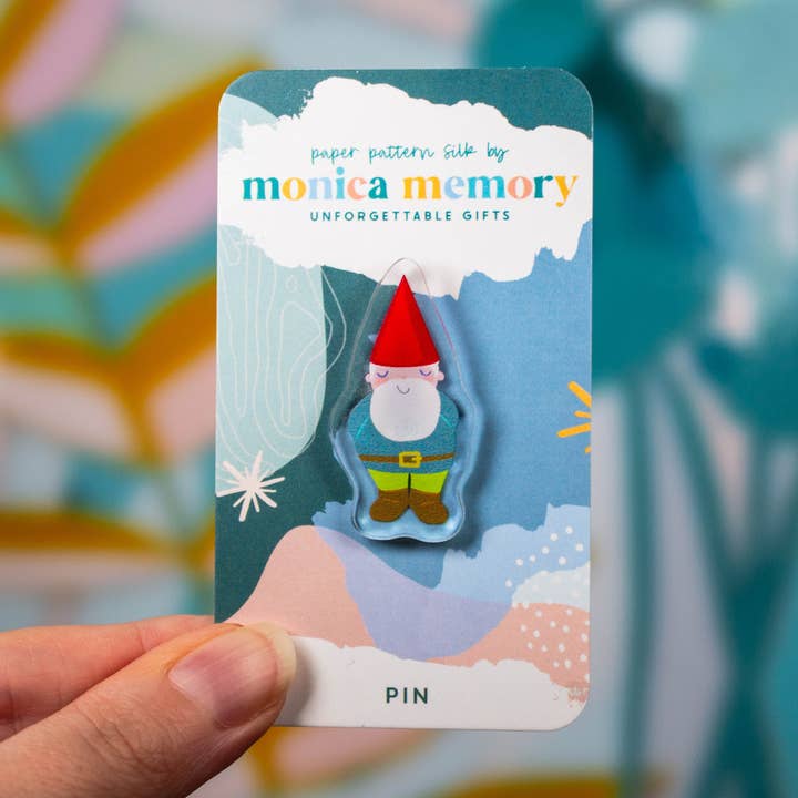 Garden Gnome Pin with Red Hat, Gardener Gift, Plant Lover for wholesale by Paper Pattern Silk
