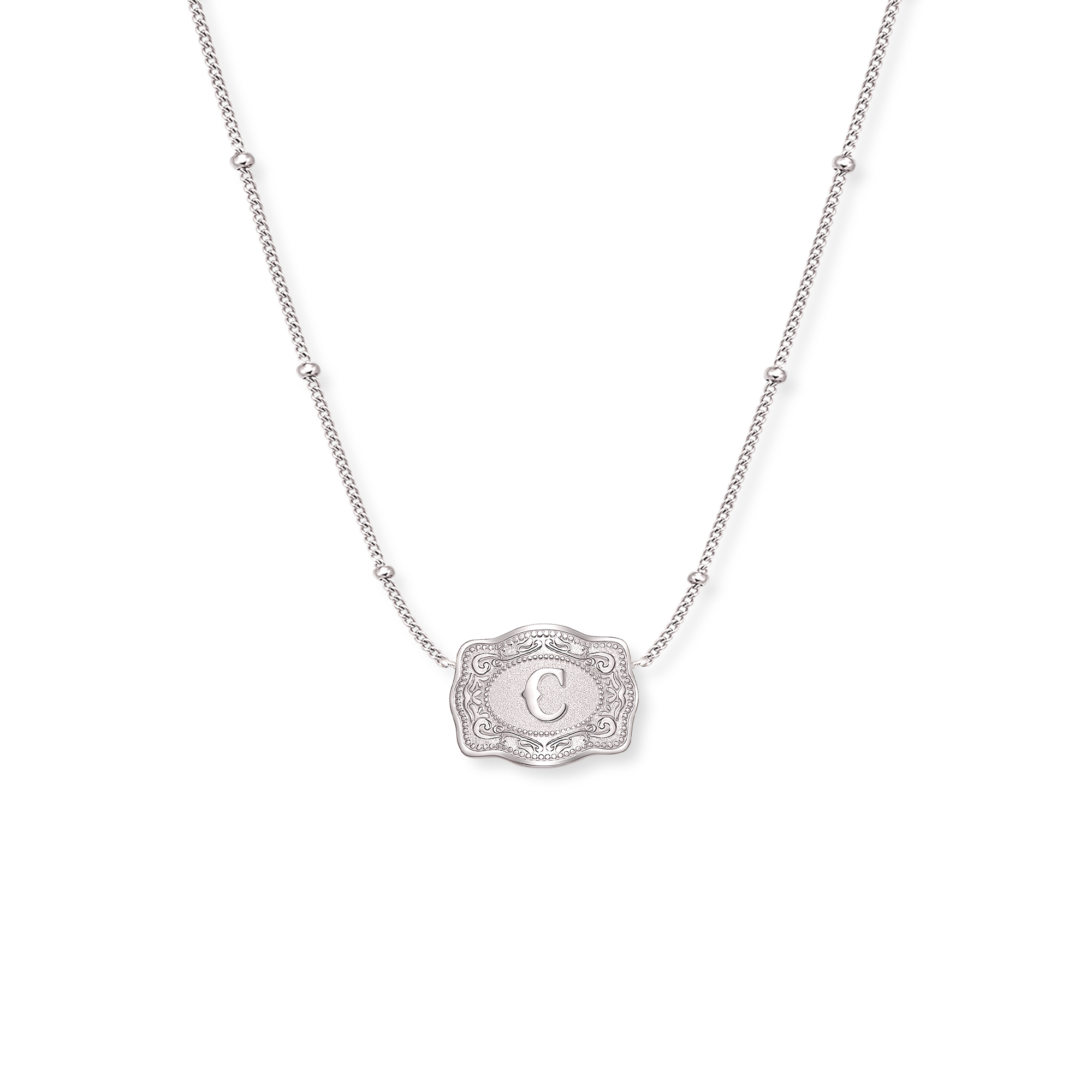 SpurWest Ultra Mini Belt Buckle Necklace (Initial) - Silver for wholesale on Faire5