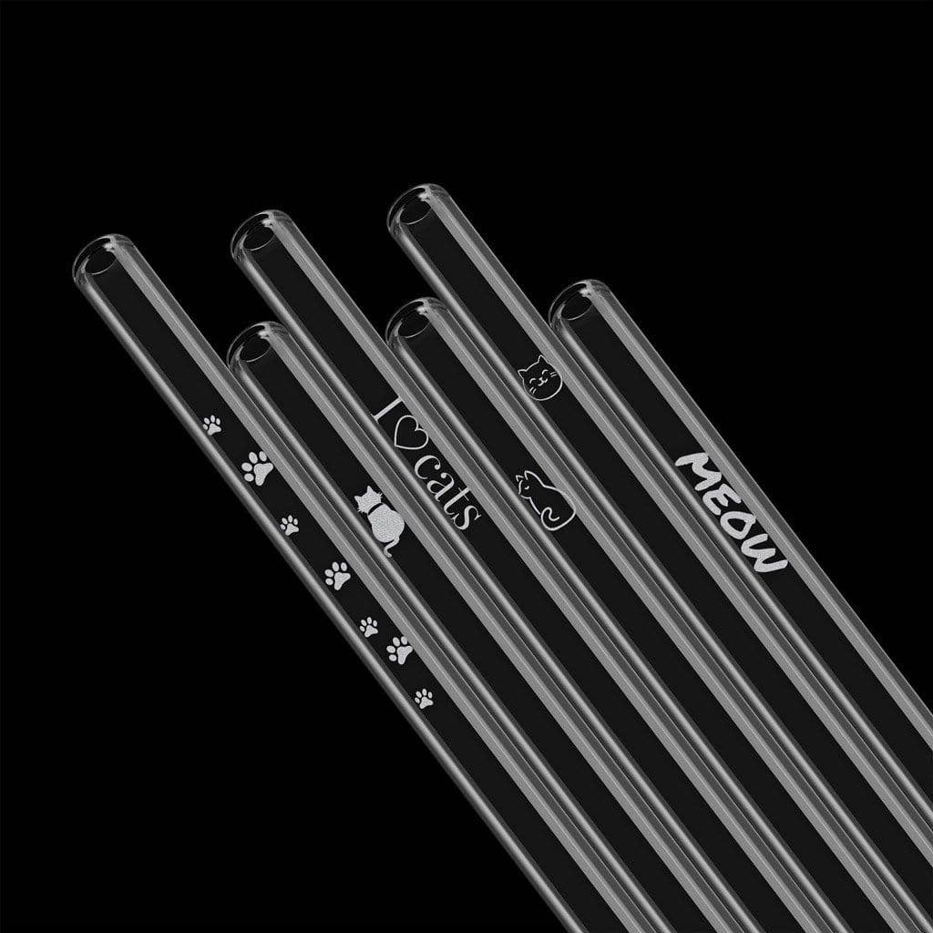 HALM Straws – Palhinha por atacado – Canudos de vidro Sweet Cat Edition 6 x 20 cm com motivos gravados para gatos e gatos1