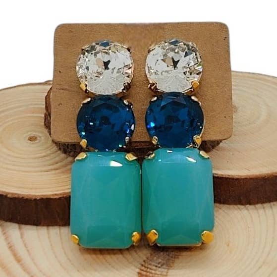 Earrings Double Combo - Crystal/Indicolite/Turquoise Opal para venta al por mayor de QUÉ MÁS JEWELS