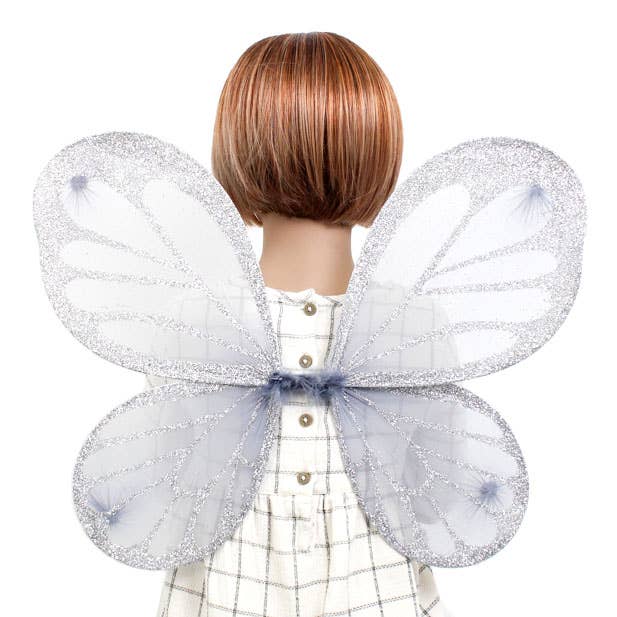 Zilverkleurige feeƫnvleugels met zilveren glitter 45x35cm voor wholesale door Inca UK