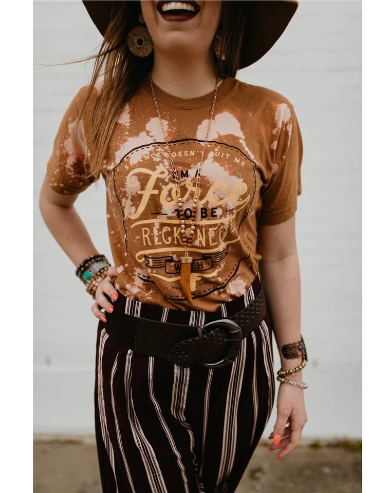 Force to be Reckoned With Bleached Mustard Tee for wholesale by Southern Bliss Co.