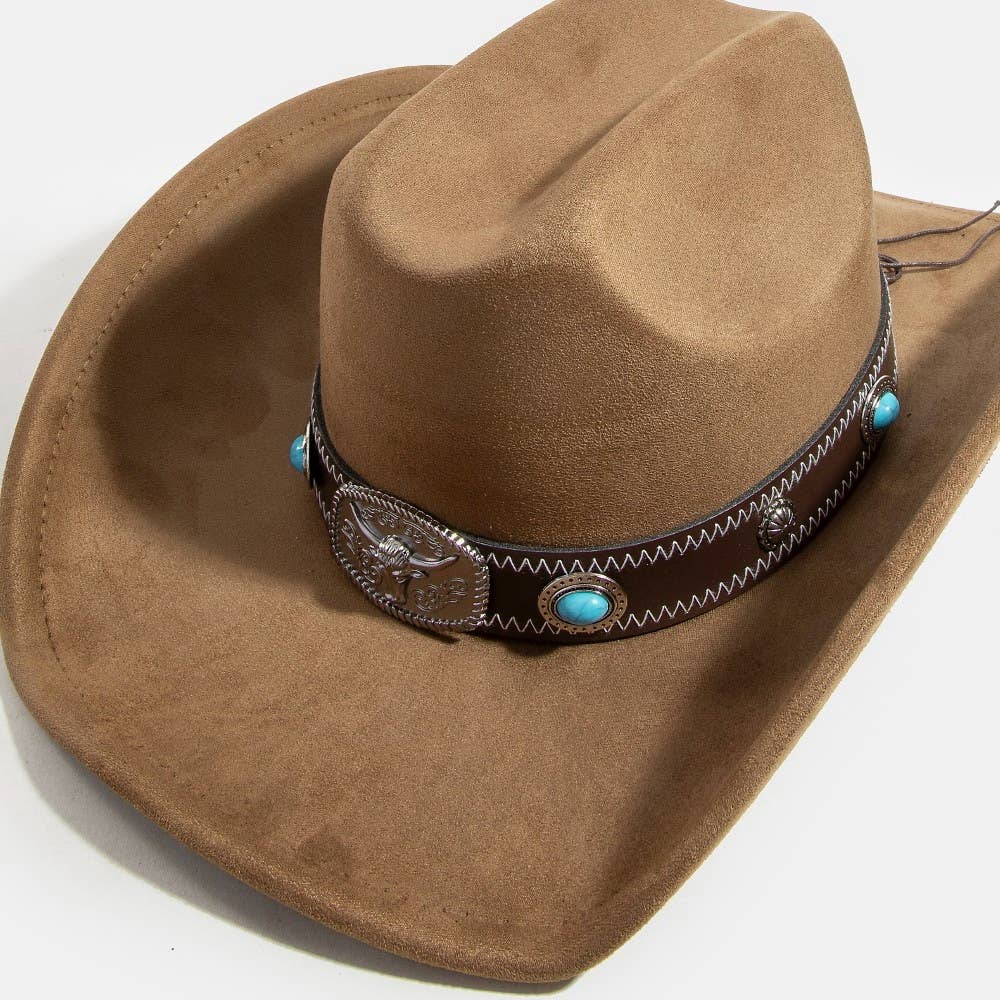 Collections by Fame Accessories - Wholesale Cowboy Hat - Women's - Longhorn Concho Strap Cowboy Hat3