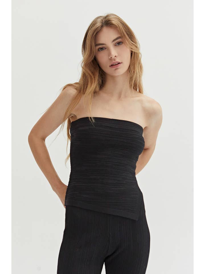 Black CT9063 - Camille Textured Bandage Knit Tube Top for wholesale on Faire