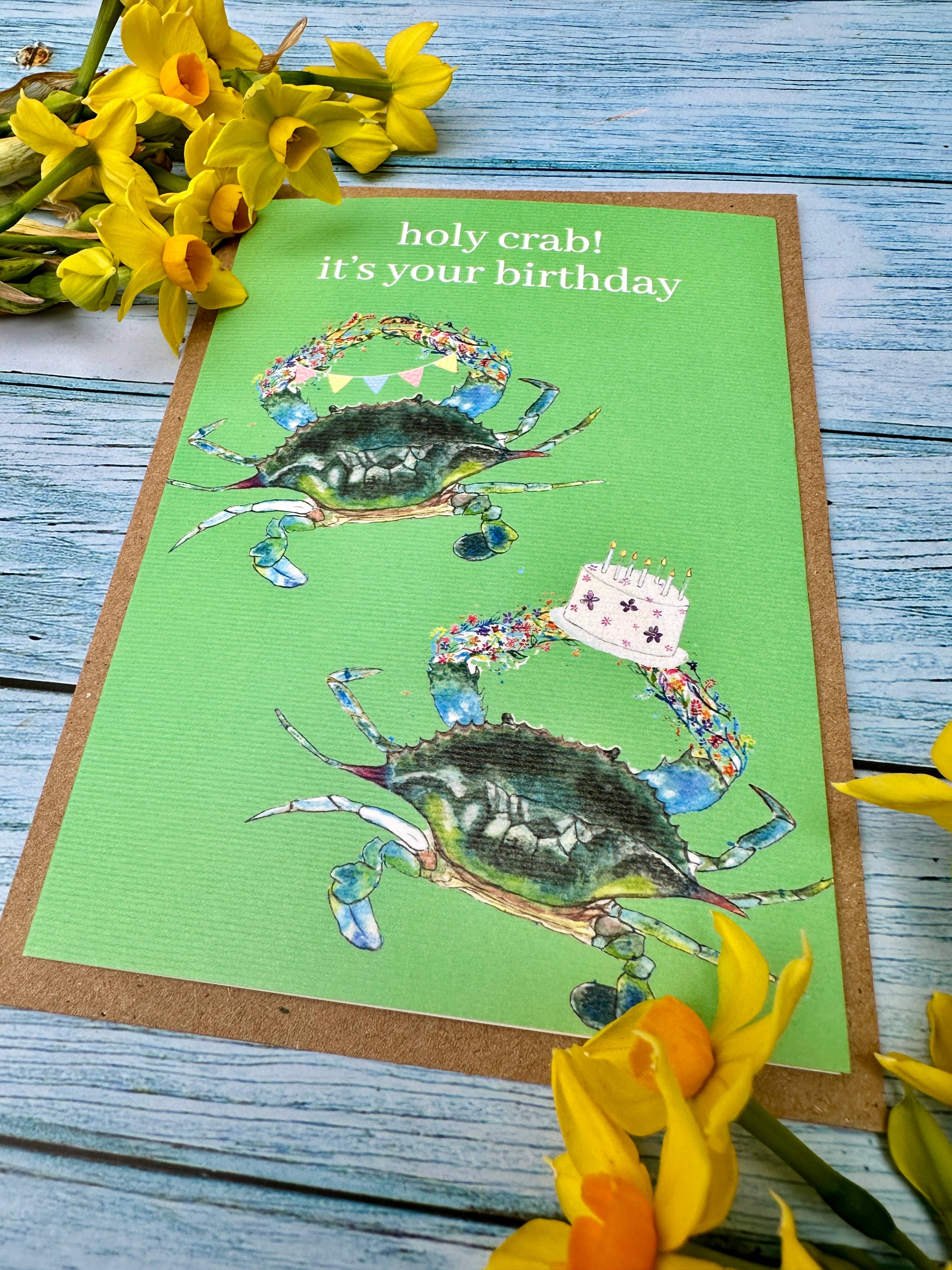 Jen Winnett Eco Artist – wholesale Birthday card – Birthday Crab |  Eco Friendly Card Cute Colourful Sea1