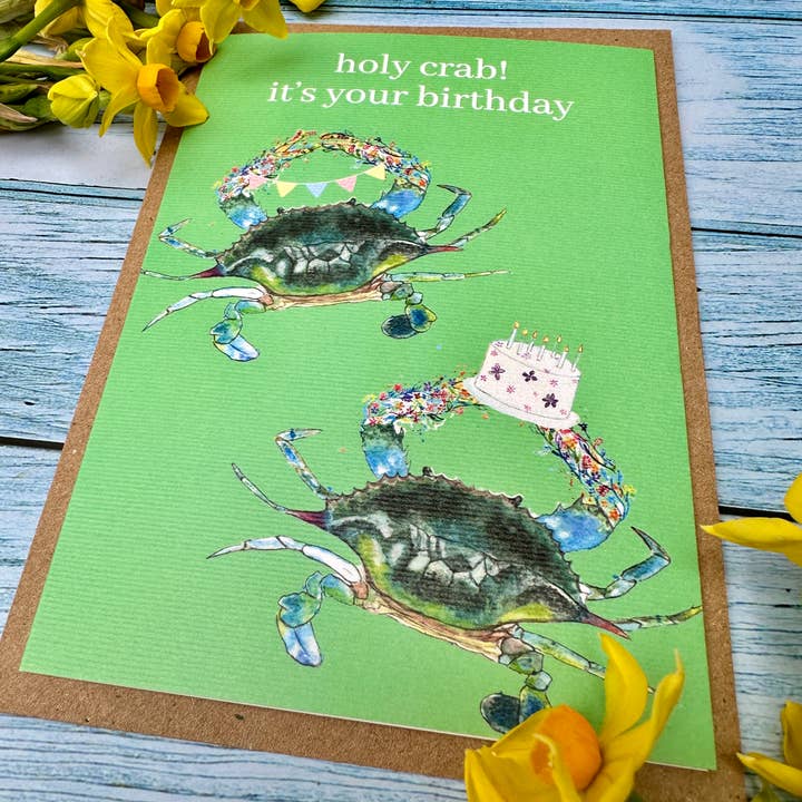 Jen Winnett Eco Artist – wholesale Birthday card – Birthday Crab | Eco Friendly Card Cute Colourful Sea1