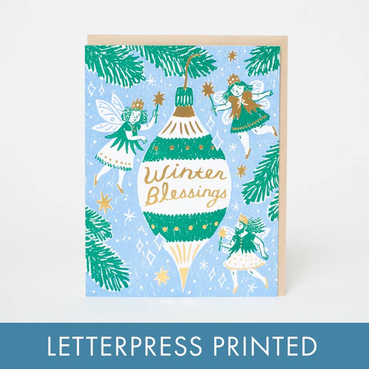 Egg Press Manufacturing - Wholesale Season's Greetings Card - Winter Blessings Letterpress Greeting Card by Phoebe Wahl