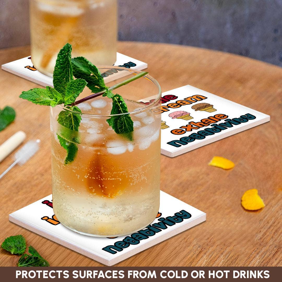 3dRose - Vendita all'ingrosso Sottobicchiere - 3dRose, Divertente e carino Inala Gelato Espira Negatività Amante del Gelato, Sottobicchiere2