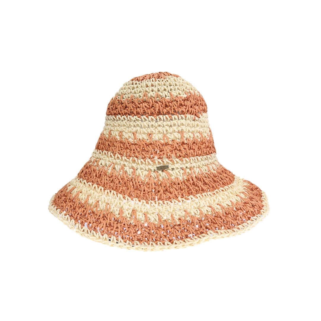 Hot Pink Broad Striped Paper Straw Hand Crochet C.C Bucket Hat ST4245 for wholesale on Faire4