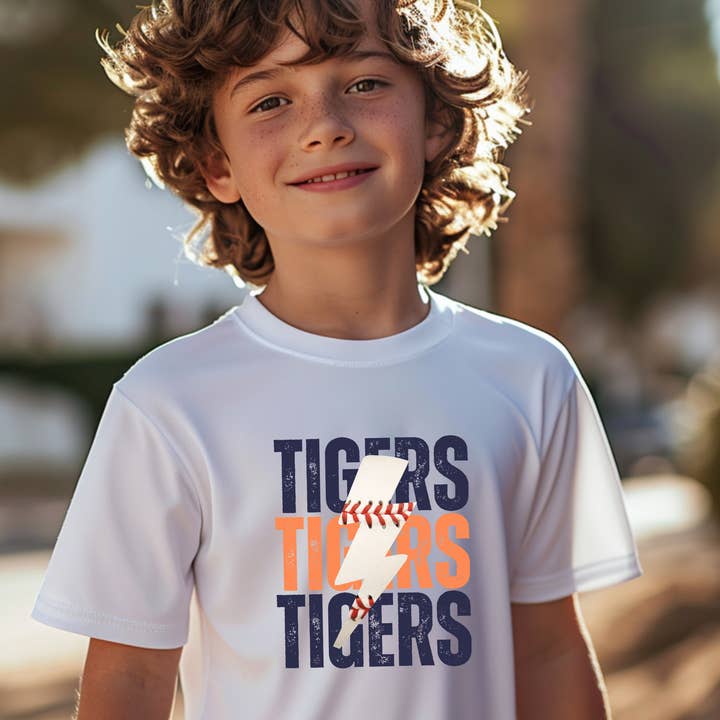 Custom Baseball Youth Tee Shirt - Retro Lightning Kids Tee for wholesale by La Bella Rose Boutique