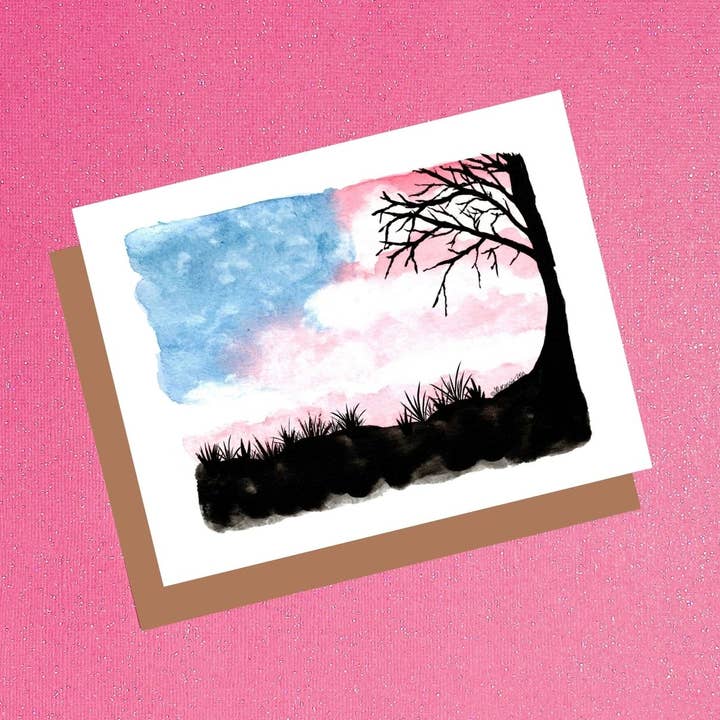 Amerikanska Flaggan Solnedgång Akvarell Landskap Skriv för wholesale av Tiffany Ascensio Designs | Watercolor Greeting Cards