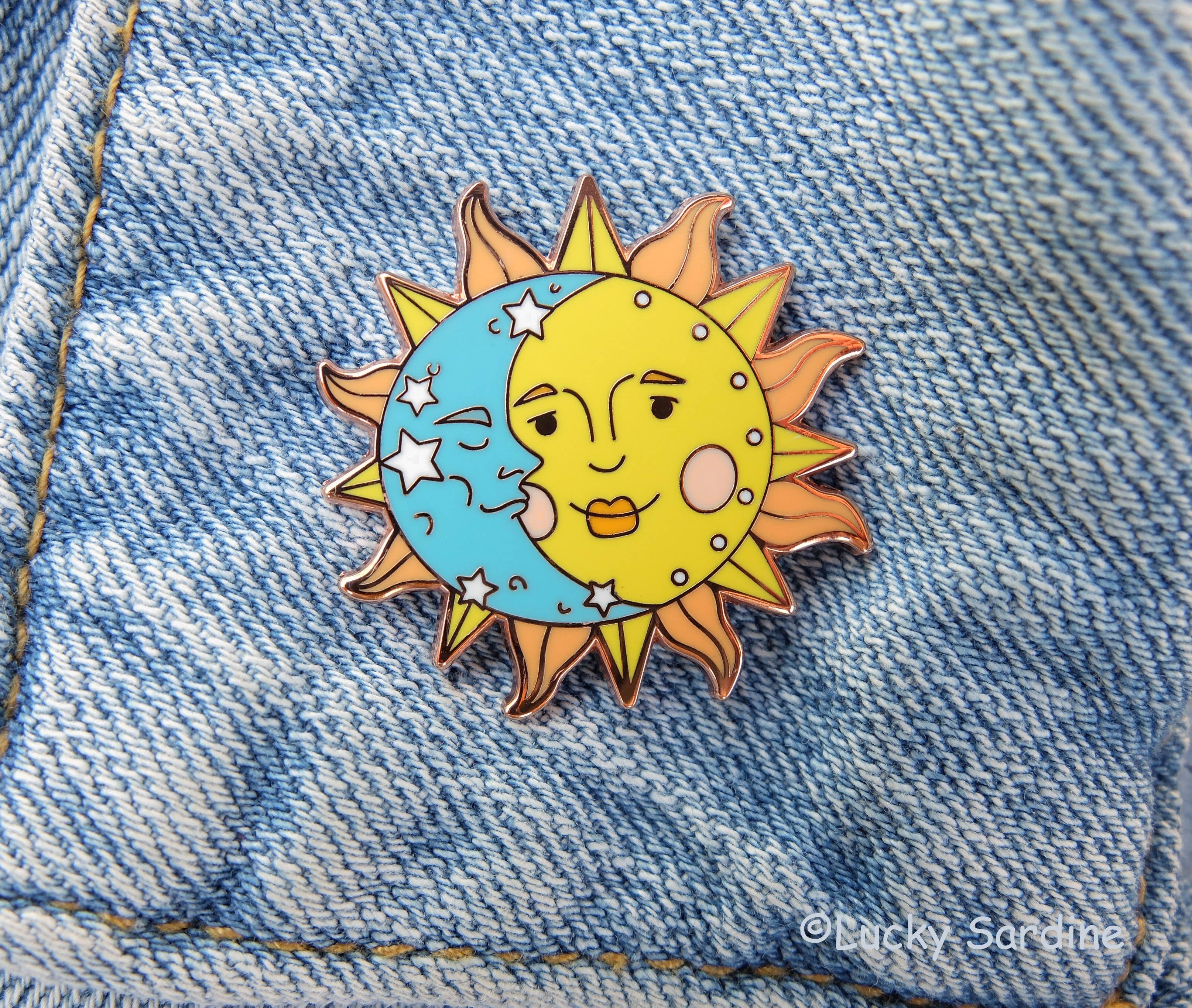 Lucky Sardine - Wholesale Lapel Pin/Button - Celestial Sun & Moon, Cosmic Stars, Retro Vintage Enamel Pin5