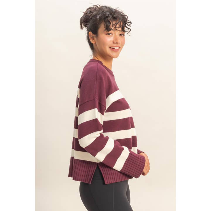 Double Zero - Wholesale Knit Sweater - Women's - Striped Crew Neck Sweater2