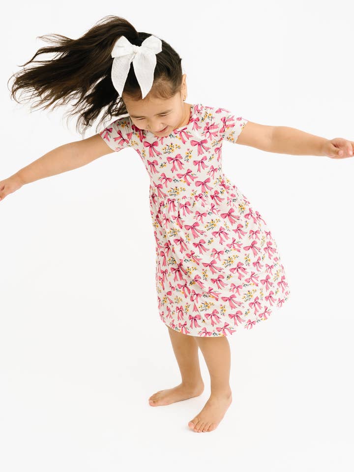 Little One Shop - Wholesale Clothing Set - Baby - Bloom Bows Short Sleeve Bamboo Dress