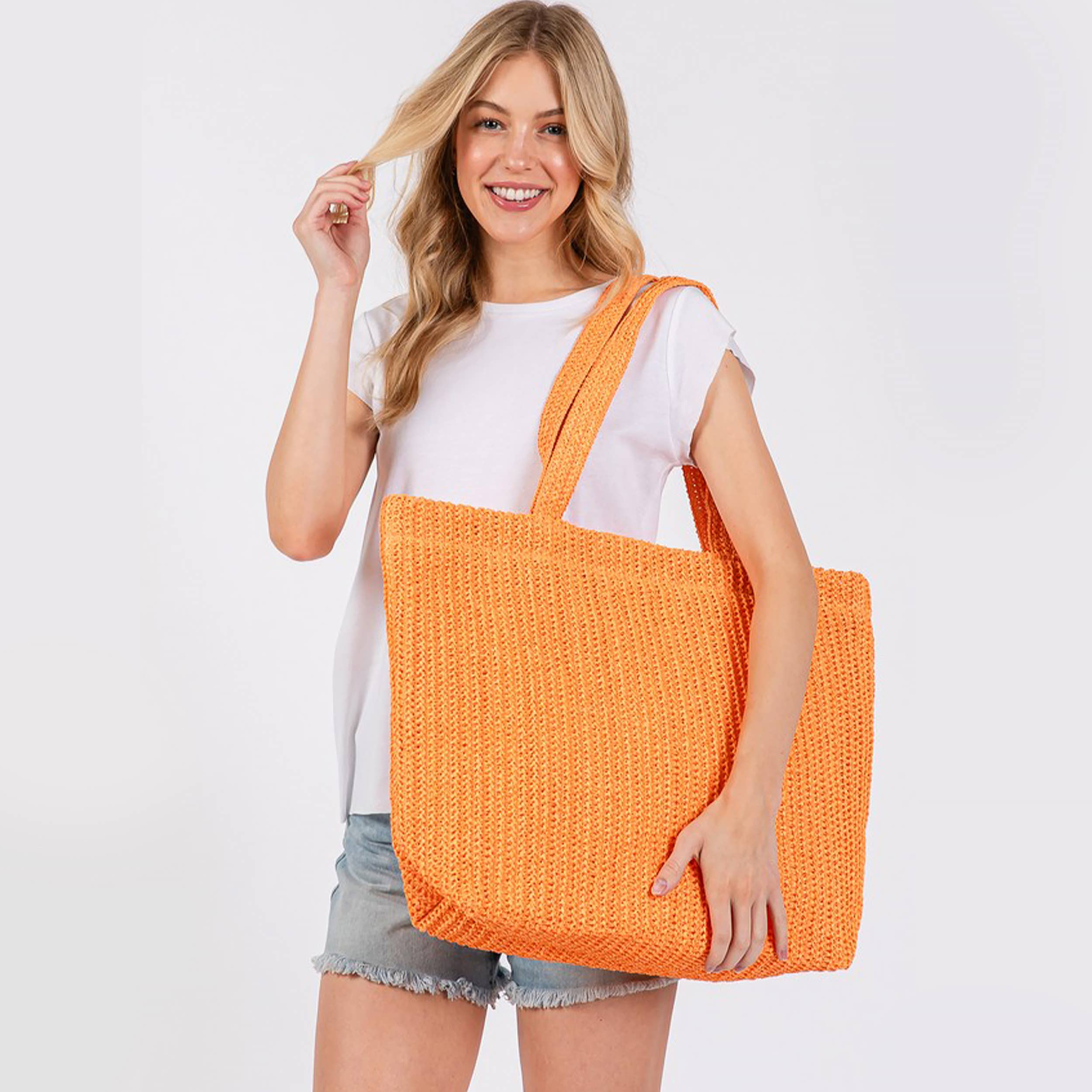 Hana - Wholesale Tote Bag - Women's - Solid Color Crochet Summer Straw Tote Bag21