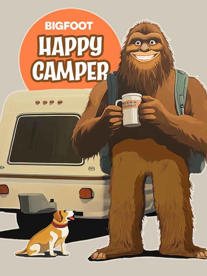Bigfoot Happy Camper - Sasquatch Kryptidkonsttryck - 8"x8" Konsttryck för 12"x12" Ram för wholesale av Mowbi