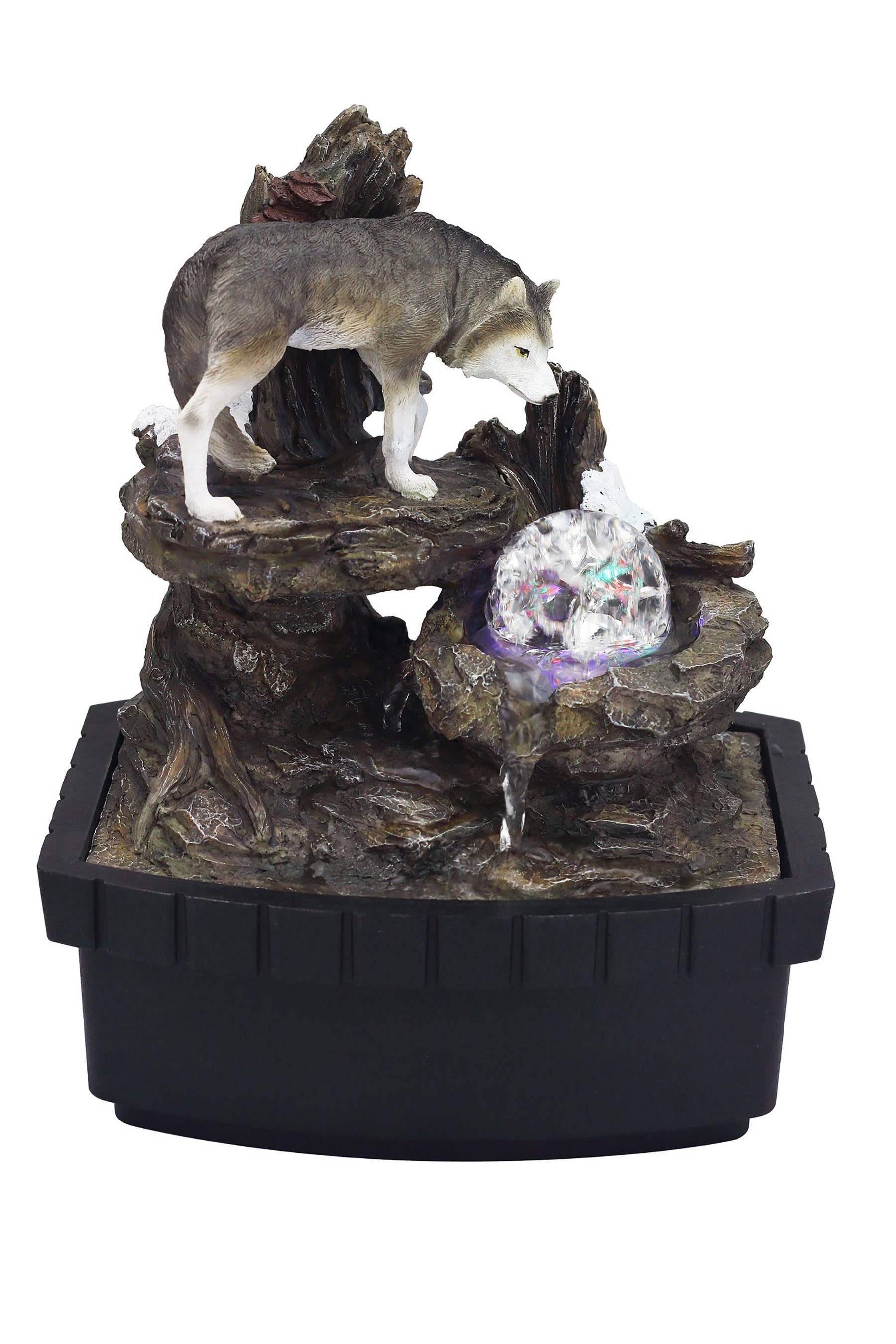 HomeRoots - Wholesale Decorative Tabletop Object - 10" Black Polyresin Wolf Tabletop Fountain Sculpture0
