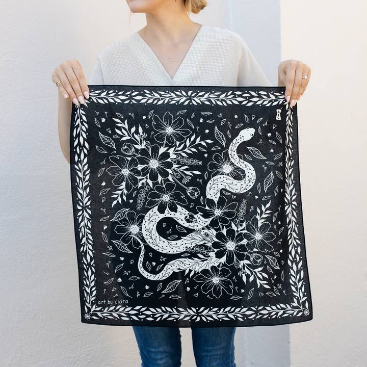 Art by Ciara - Wholesale Bandana - Women's - Black Snake Bandana1