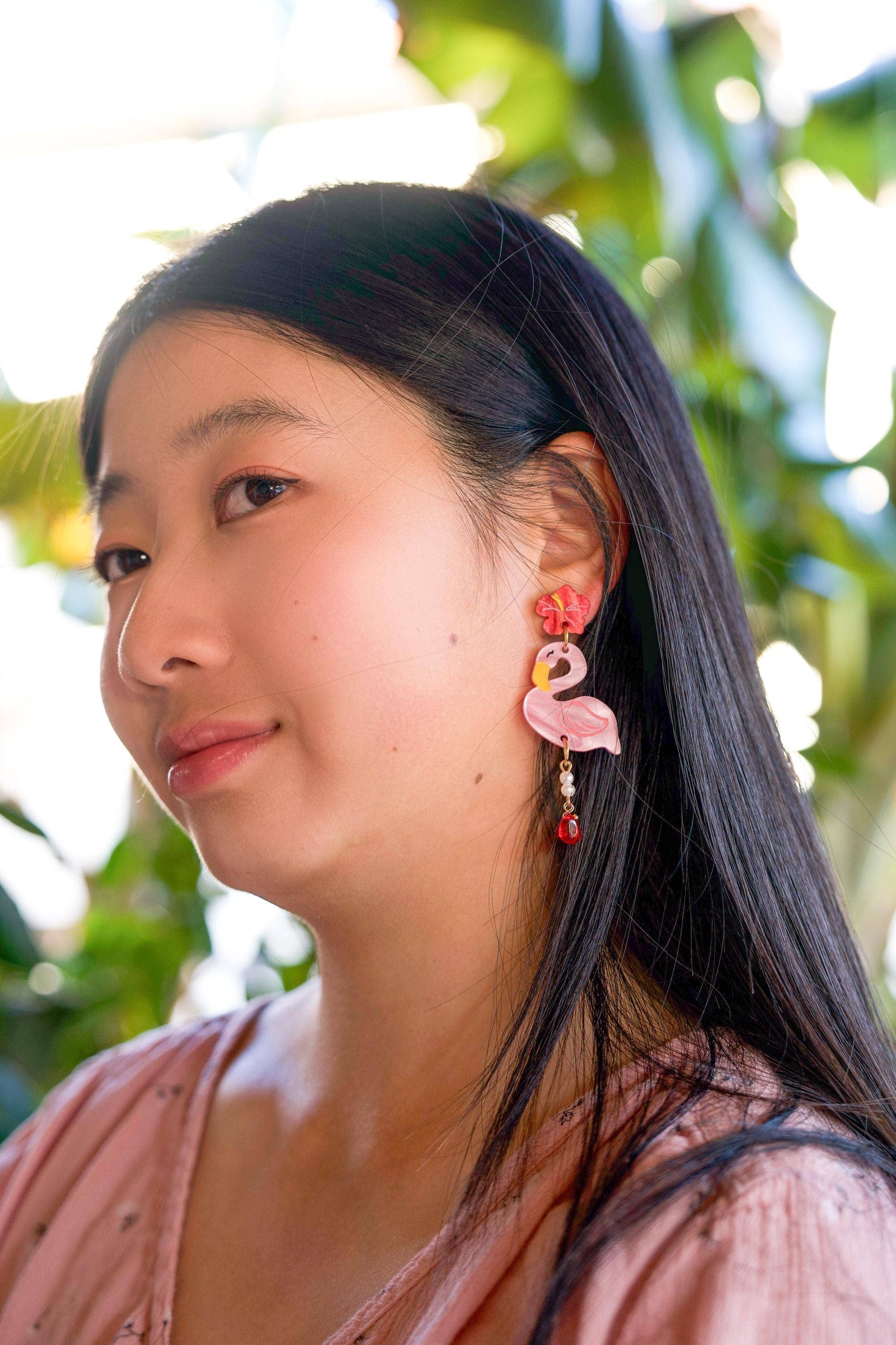 Sunnie Creative - Vente Boucles d'oreilles pendantes - Boucles d'oreilles Fernando le Flamant Rose1