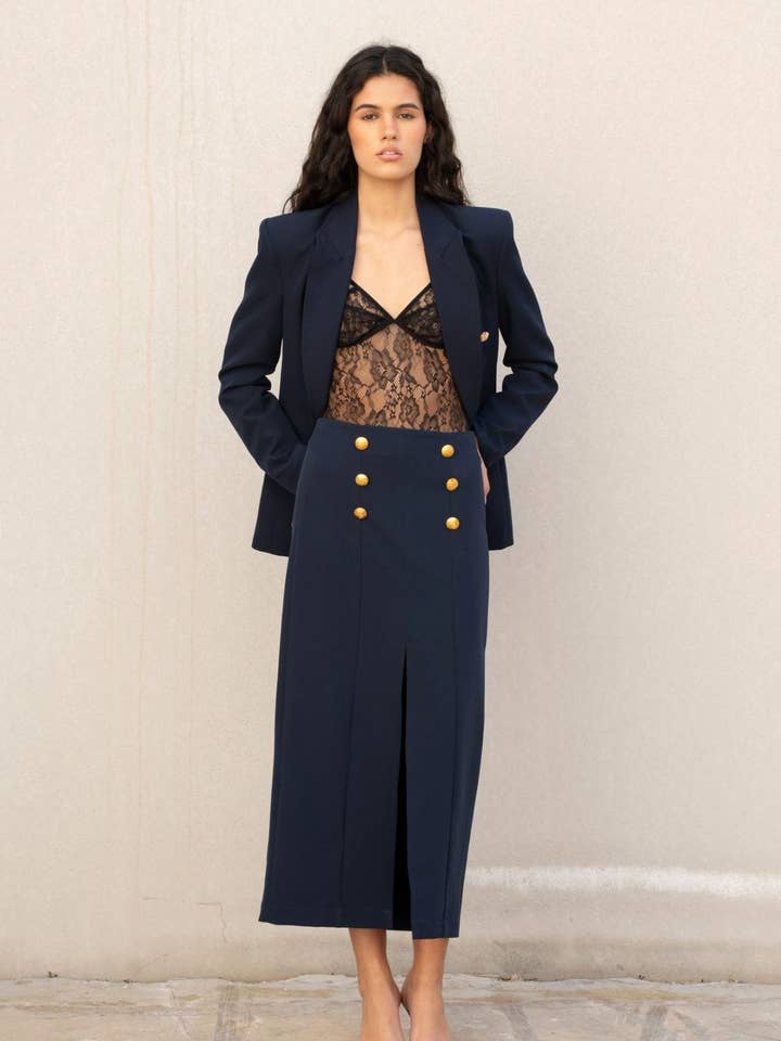 Jupe Midi Boutons Dorés pour la vente par Dioxide