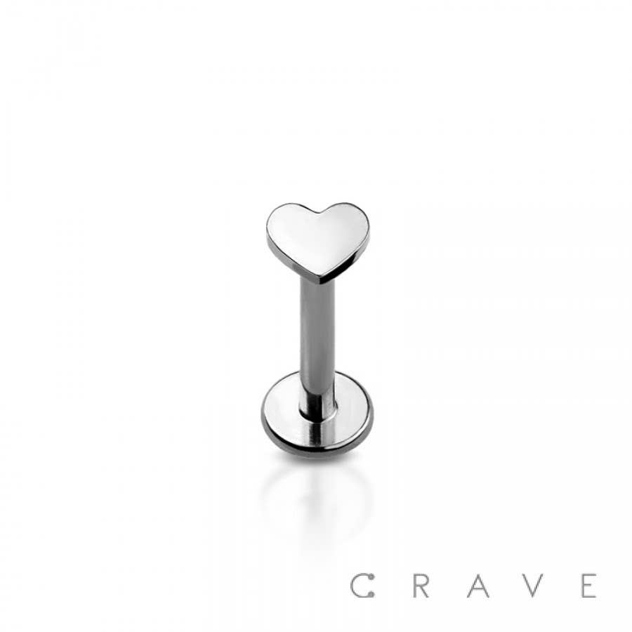 CRAVE - Wholesale Stud/Post Earrings - HEART IMPLANT GRADE TITANIUM THREADLESS PUSH IN LABRET0
