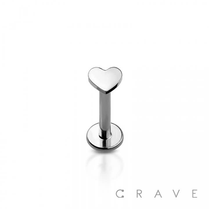 CRAVE - Wholesale Stud/Post Earrings - HEART IMPLANT GRADE TITANIUM THREADLESS PUSH IN LABRET