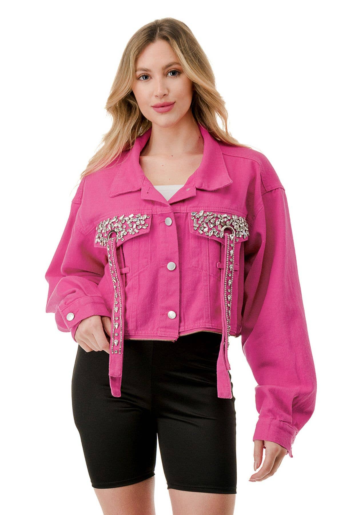 SALT - Wholesale Denim Jacket - Women's - (NJ7193) Jeweled Pocket Denim Jacket 5