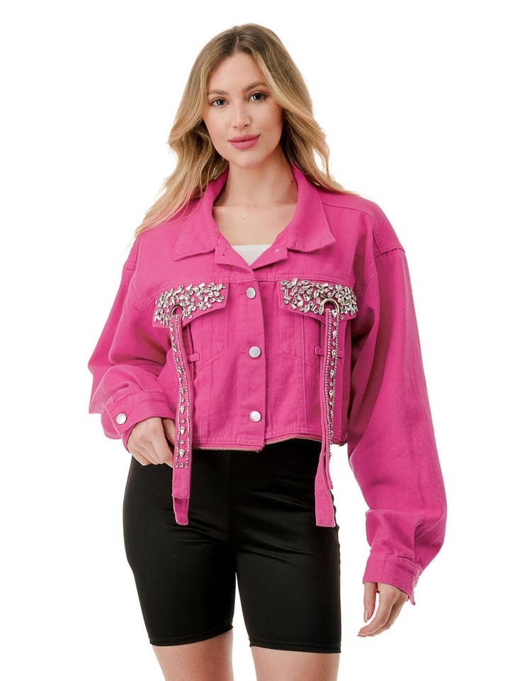 SALT - Wholesale Denim Jacket - Women's - (NJ7193) Jeweled Pocket Denim Jacket 5