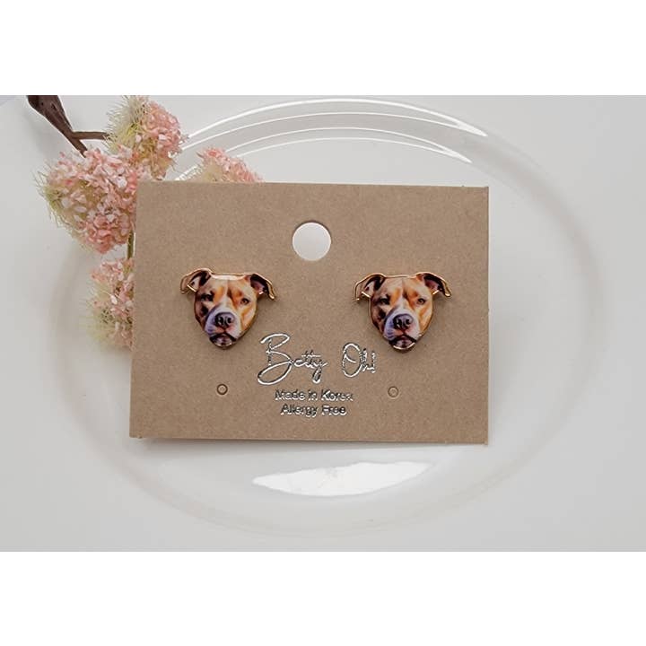 AMERICAN PITBULL TERRIER ENAMEL STUD EARRINGS. for wholesale by BETTYOH INC