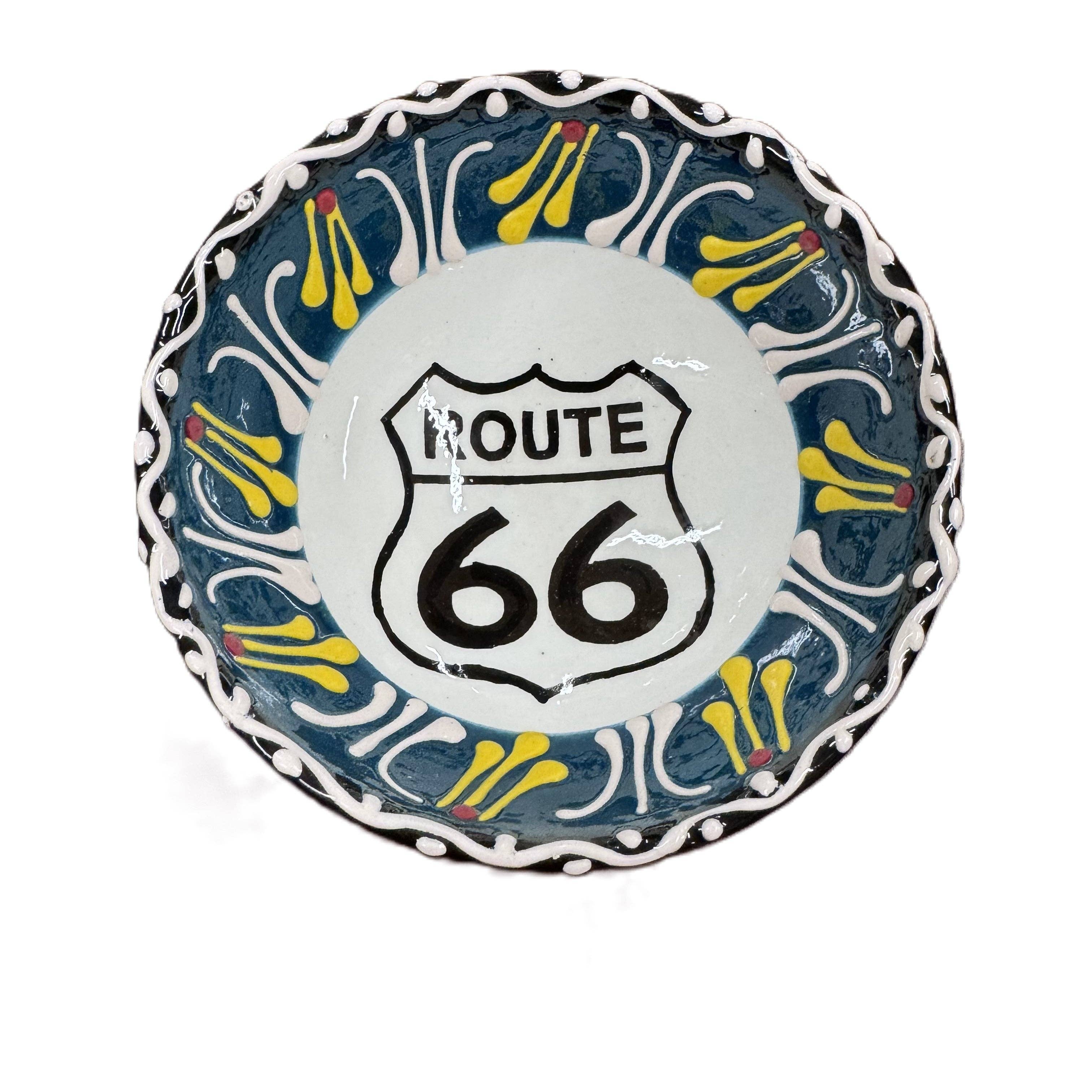 Import Corner - Wholesale Bowl - 39604-R: 5" ROUND CERAMIC EMBOSSED BOWL - ROUTE 66 - BLACK &1