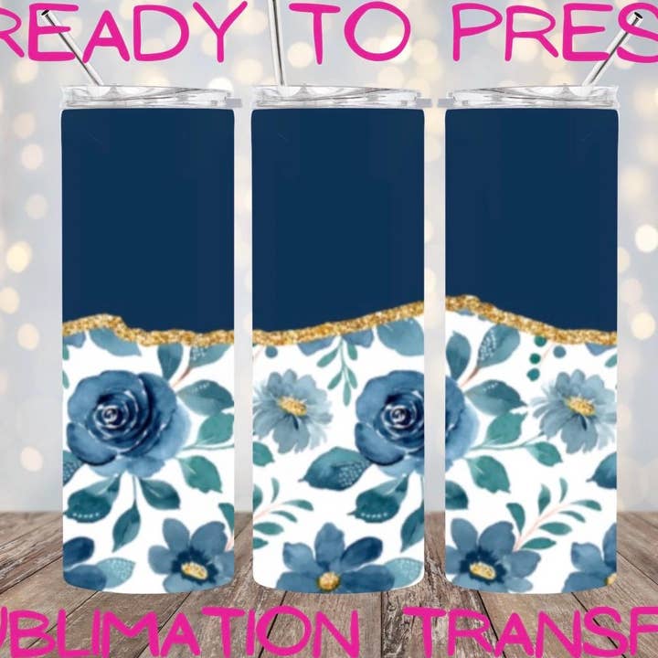 Navy Blue Rose Sublimation Transfer Wrap for Tumblers for wholesale by Hatch & Hug