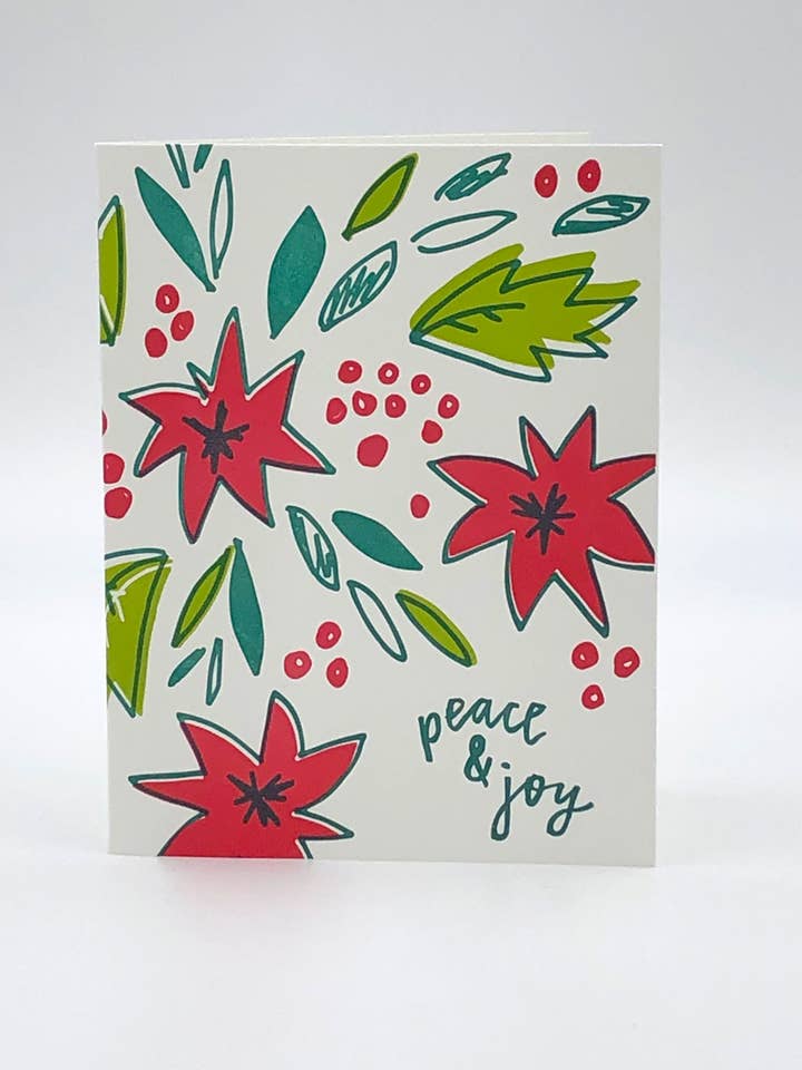 LETTERPRESS CARD – Peace & Joy Poinsettias for wholesale by Printerette Press