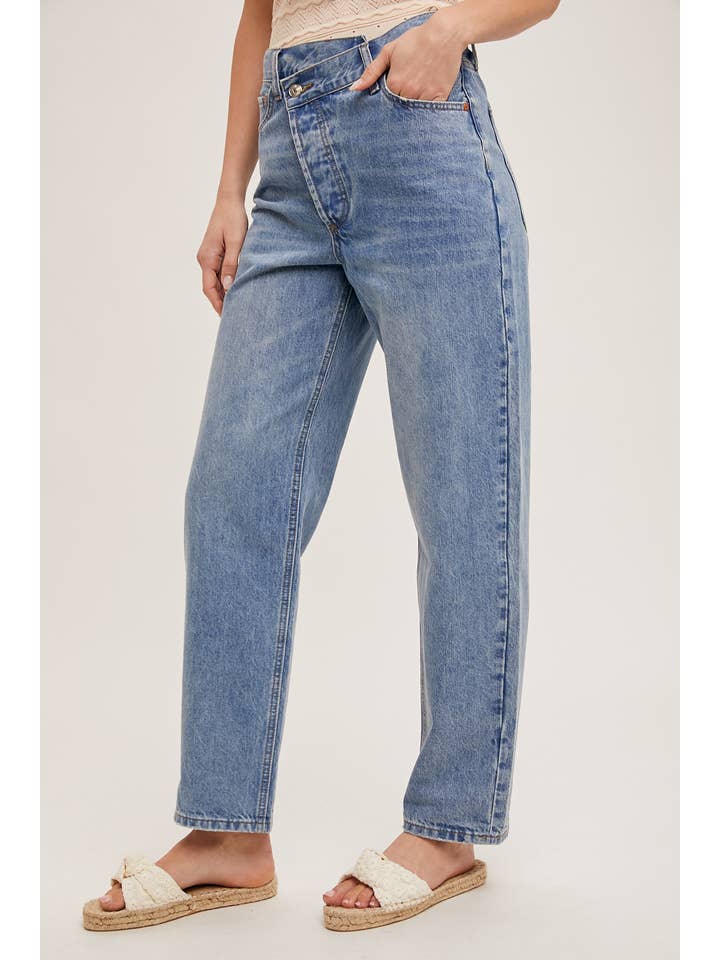 Bluivy - Wholesale Jeans - Women's - DENIM ASYMMETRICAL WAIST STRAIGHT LEG JEANS21